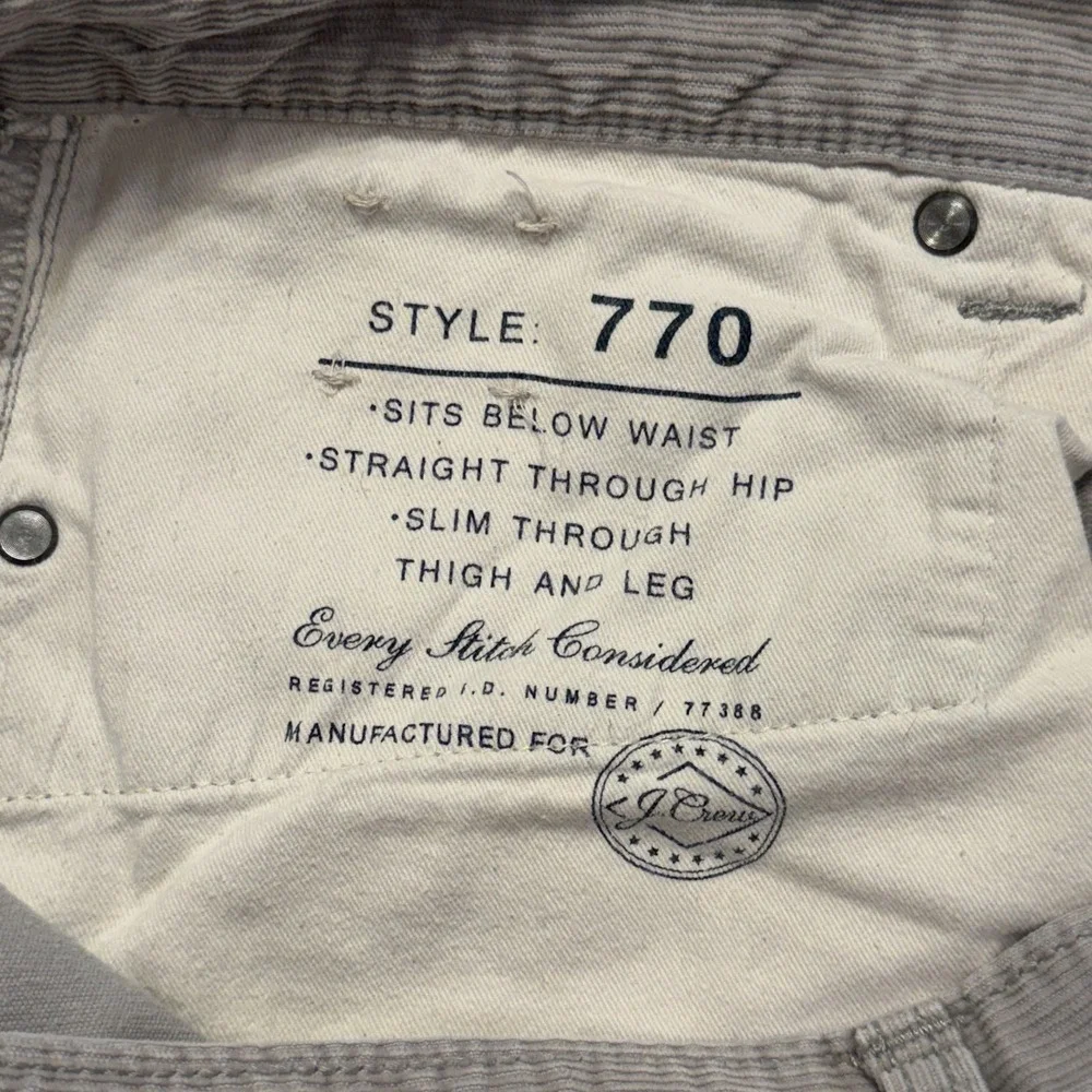 J. Crew‎ Men's Gray Corduroy Straight Leg Pants Style 770 Size 34x30